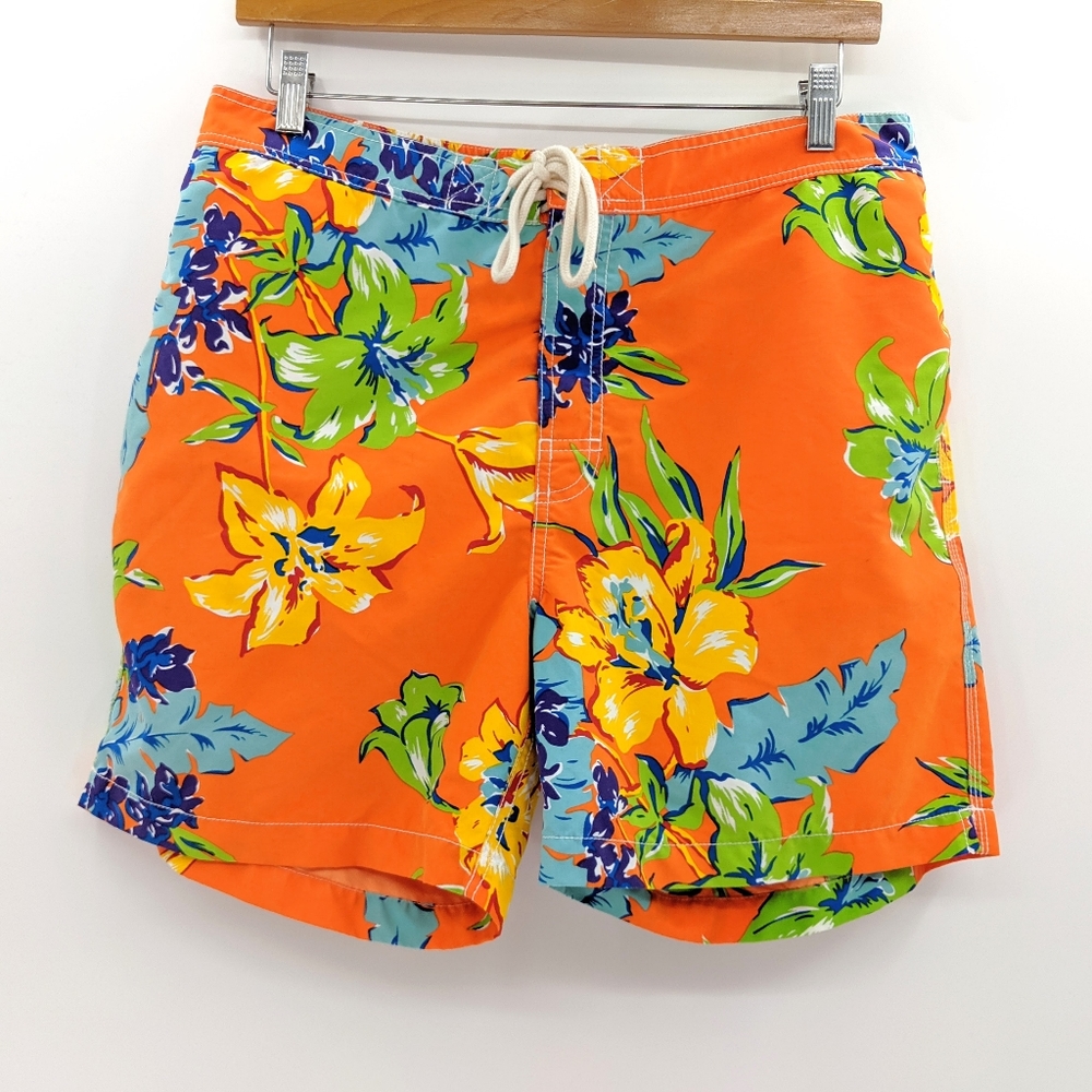 Ralph Lauren Polo Orange Hibiscus Swim Trunks